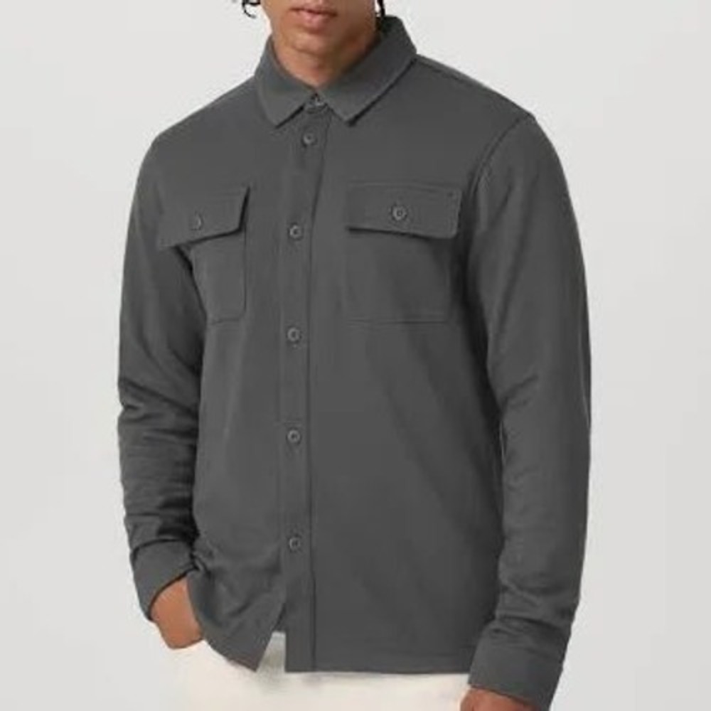 Vuori Mens Long Sleeve Button Down Shirt Jacket‎ Sage Green French Terry Size M